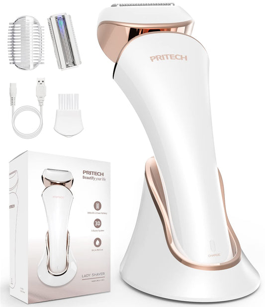 PRITECH Electric Shaver for Women - Cordless Ladies Shaver, Lady Razor for Legs, Arm, Underarms, Bikini, USB Rechargeable Razor Wet & Dry Waterproof Razor for Woman