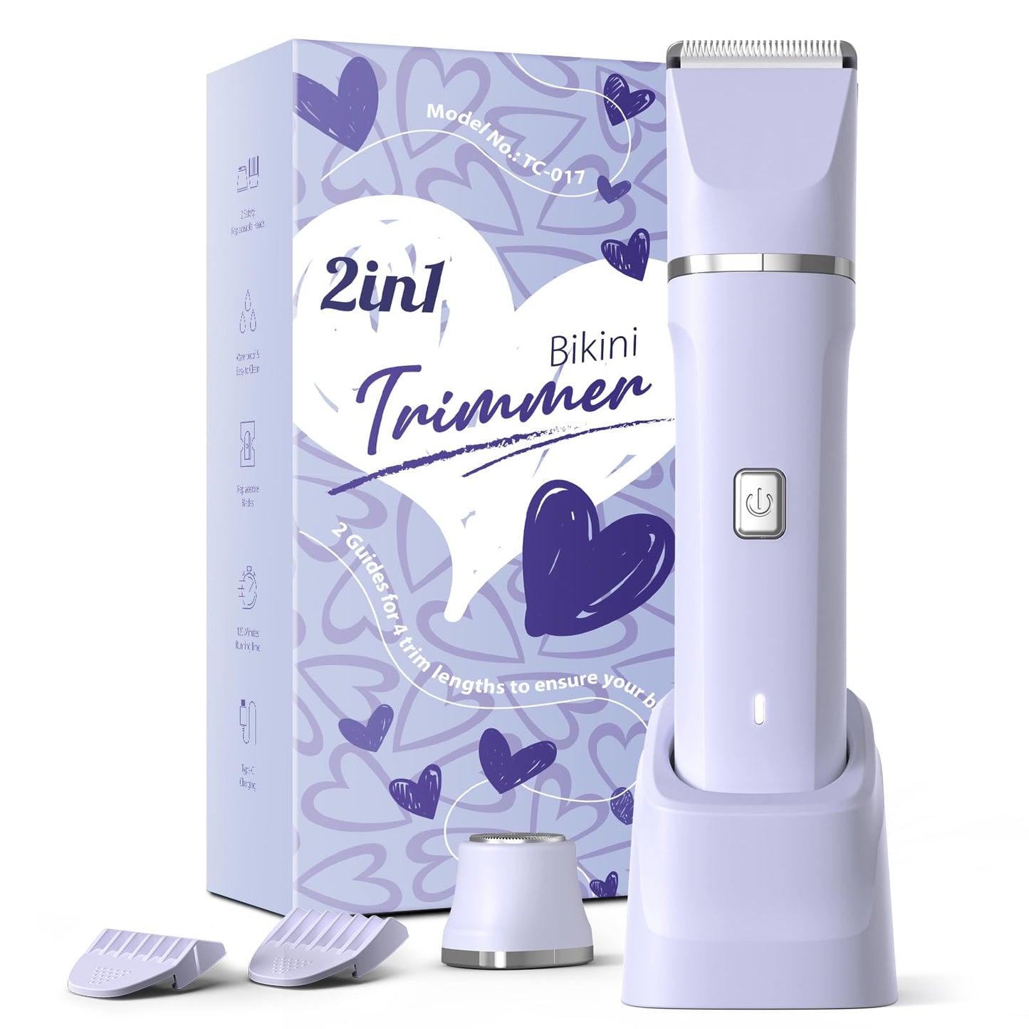 Bikini Trimmer for Women - Painless Electric Razors for Silk Skin,Cordless Body Shaver for Trip,Replaceable Lady Facial Razor, IPX7 Waterproof&Easy Cleaning, Ceramic Blade, USB Charge Dock Pink