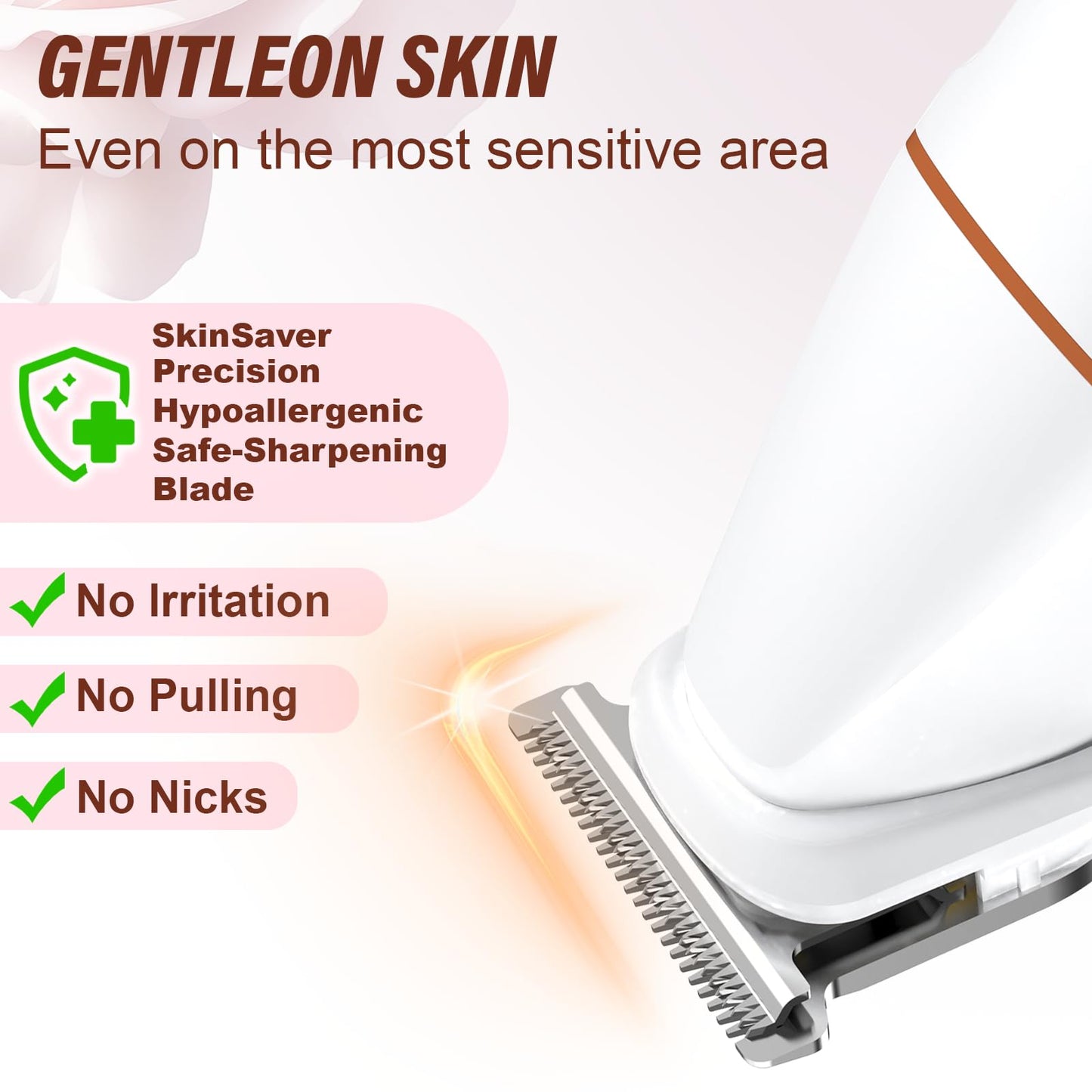 Bikini Trimmer for Women and Men, 5-in-1 Wet/Dry Body Hair Trimmer, Gentle Hair Removal Razor for Full Body Groomer, Electric Razor Shaver with USB Charge Dock -No Nick, No Cut, No Razor Burn (Pink)