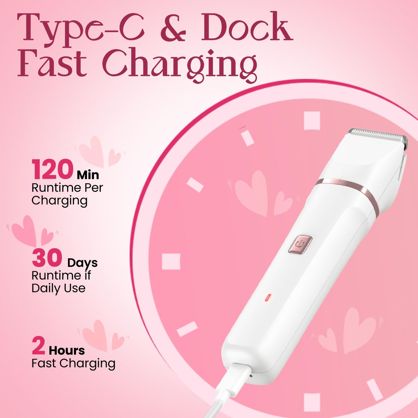 Bikini Trimmer for Women - Painless Electric Razors for Silk Skin,Cordless Body Shaver for Trip,Replaceable Lady Facial Razor, IPX7 Waterproof&Easy Cleaning, Ceramic Blade, USB Charge Dock Pink