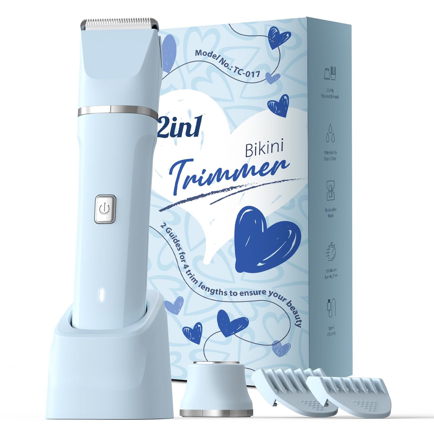 Bikini Trimmer for Women - Painless Electric Razors for Silk Skin,Cordless Body Shaver for Trip,Replaceable Lady Facial Razor, IPX7 Waterproof&Easy Cleaning, Ceramic Blade, USB Charge Dock Pink