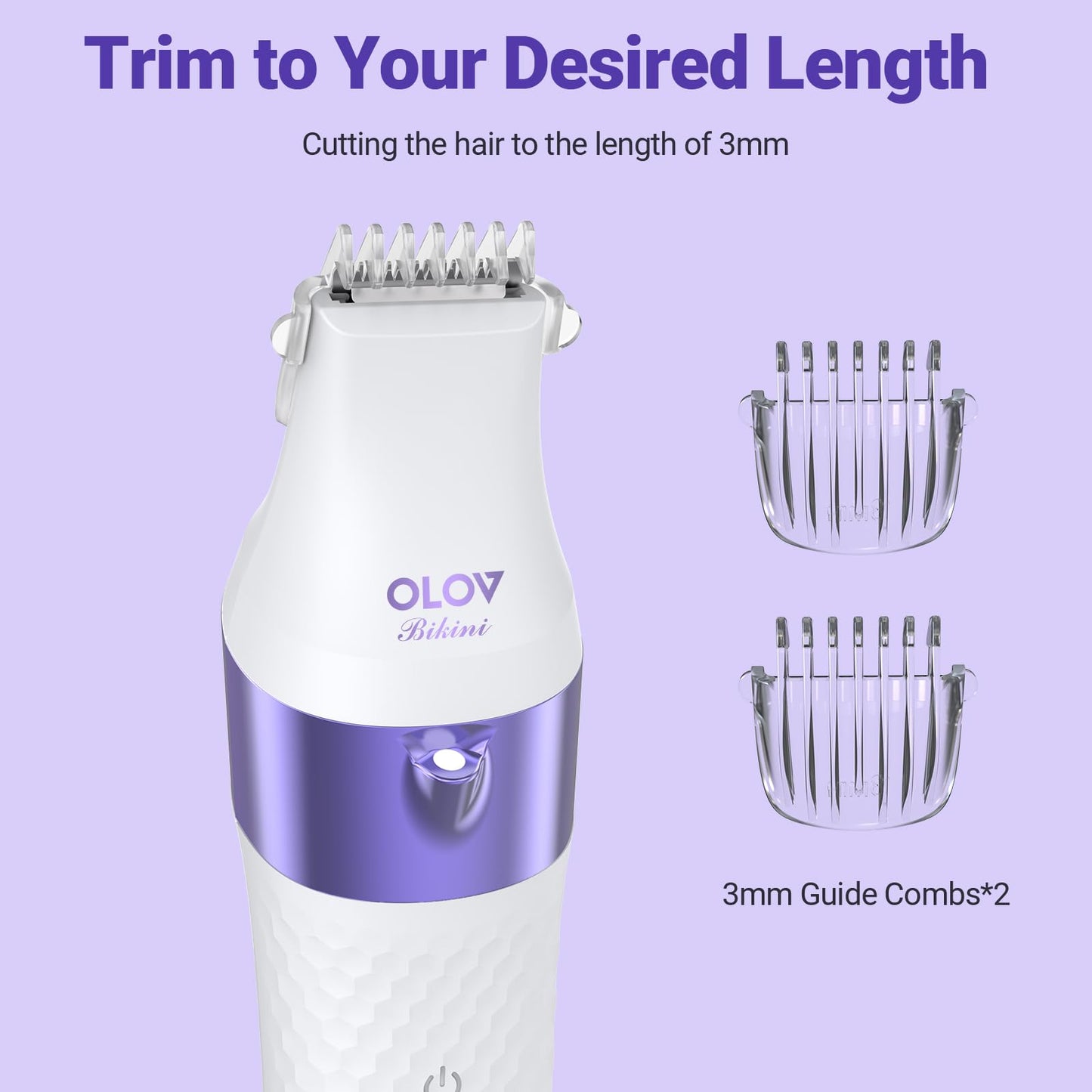 Bikini Trimmer, Electric Shaver for Women, IPX7 Waterproof Wet & Dry Electric Razors, Bikini Legs Underarm Public Hairs Rechargeable Trimmer with 3 Trimmer Heads-Purple