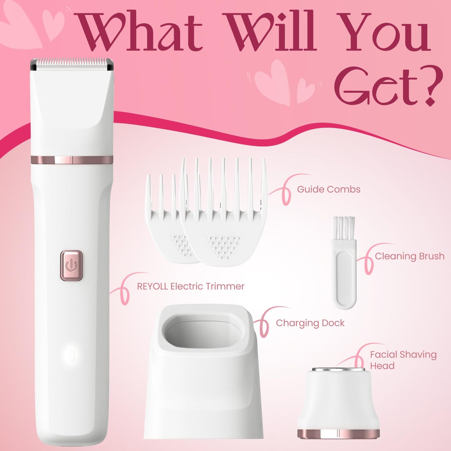 Bikini Trimmer for Women - Painless Electric Razors for Silk Skin,Cordless Body Shaver for Trip,Replaceable Lady Facial Razor, IPX7 Waterproof&Easy Cleaning, Ceramic Blade, USB Charge Dock Pink