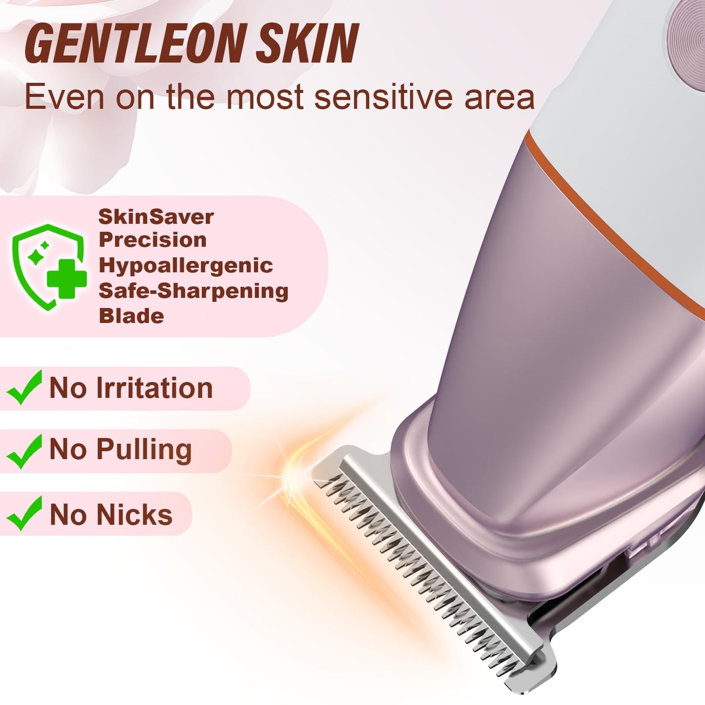 Bikini Trimmer for Women and Men, 5-in-1 Wet/Dry Body Hair Trimmer, Gentle Hair Removal Razor for Full Body Groomer, Electric Razor Shaver with USB Charge Dock -No Nick, No Cut, No Razor Burn (Pink)