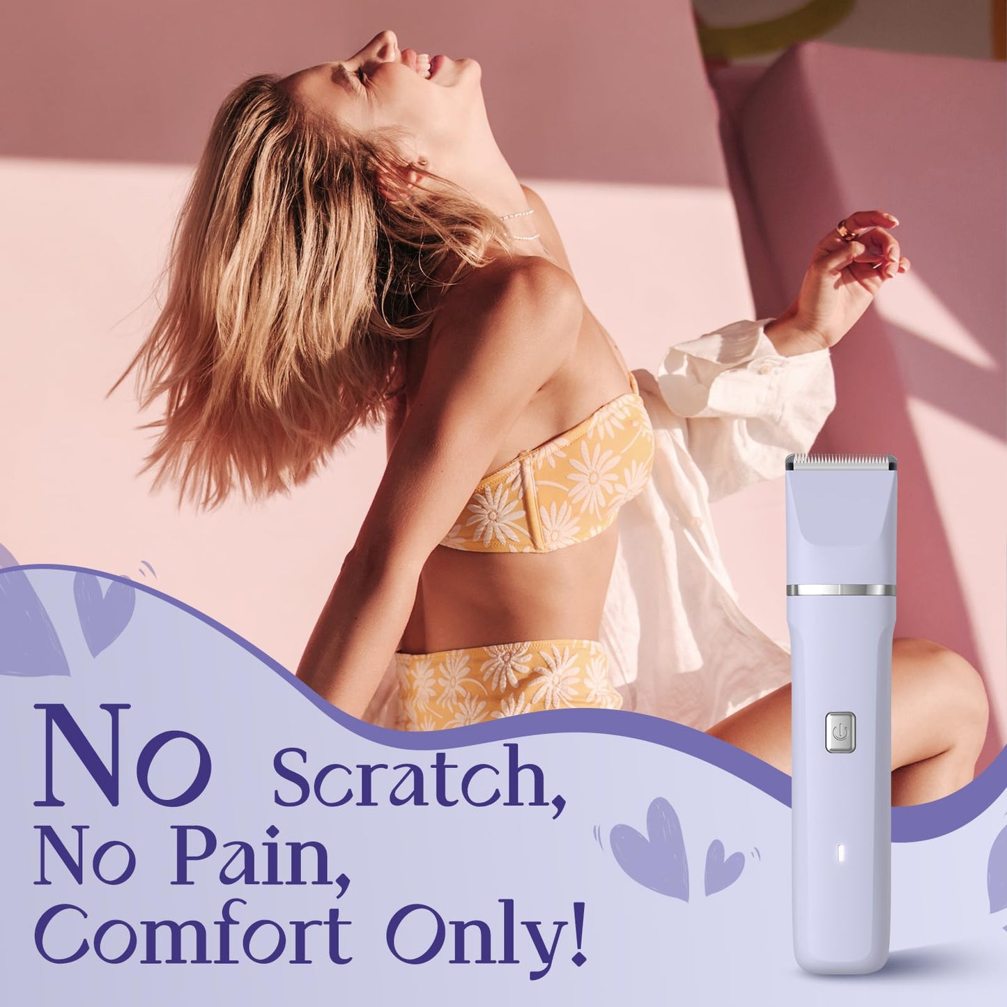 Bikini Trimmer for Women - Painless Electric Razors for Silk Skin,Cordless Body Shaver for Trip,Replaceable Lady Facial Razor, IPX7 Waterproof&Easy Cleaning, Ceramic Blade, USB Charge Dock Pink