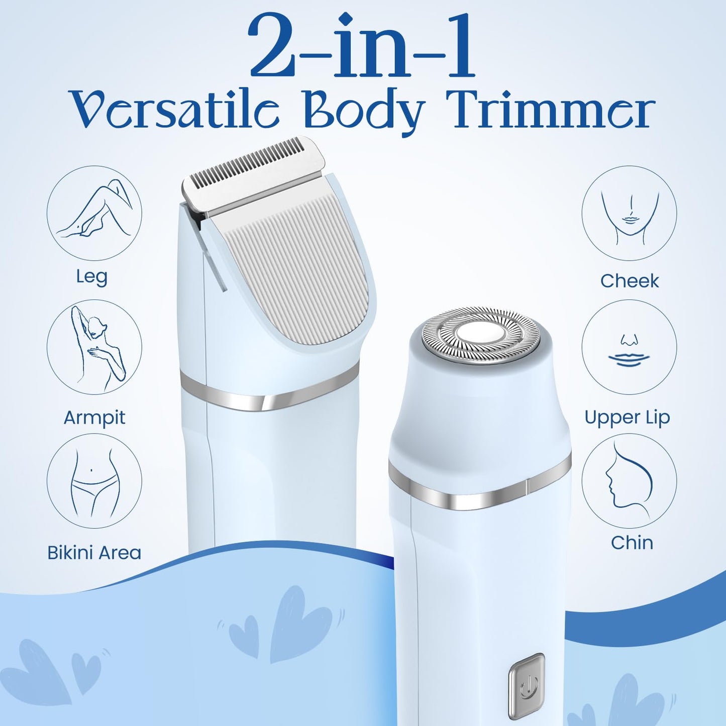 Bikini Trimmer for Women - Painless Electric Razors for Silk Skin,Cordless Body Shaver for Trip,Replaceable Lady Facial Razor, IPX7 Waterproof&Easy Cleaning, Ceramic Blade, USB Charge Dock Pink