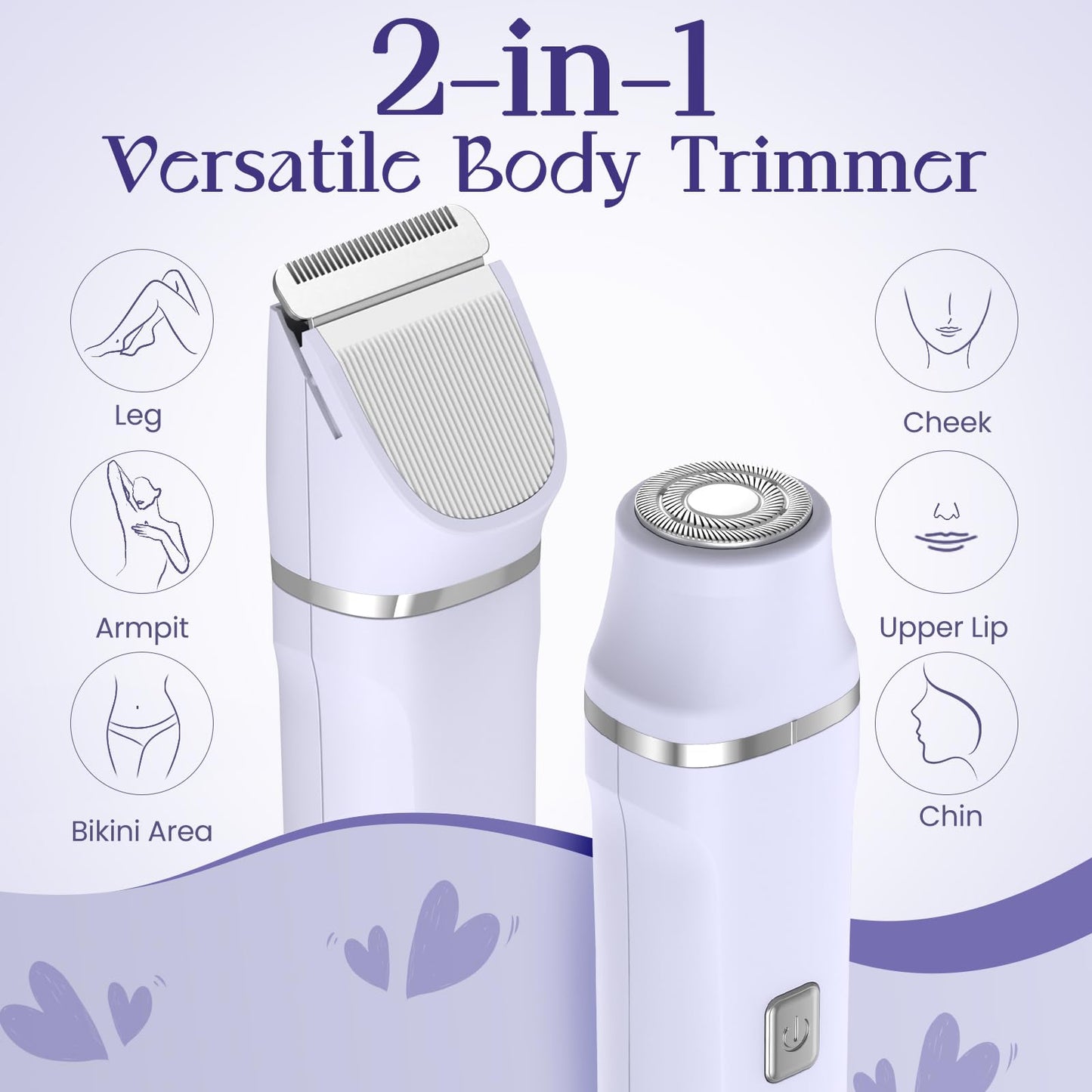 Bikini Trimmer for Women - Painless Electric Razors for Silk Skin,Cordless Body Shaver for Trip,Replaceable Lady Facial Razor, IPX7 Waterproof&Easy Cleaning, Ceramic Blade, USB Charge Dock Pink