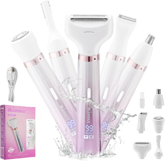 Electric Razors Shavers for Women, Bikini Trimmer 5 in 1 Electric Shaver Razor for Women Wet/Dry Face Razors for Face Nose Eyebrow Arms Armpit Legs Pubic Area Painless Facial Hair Removal for Women
