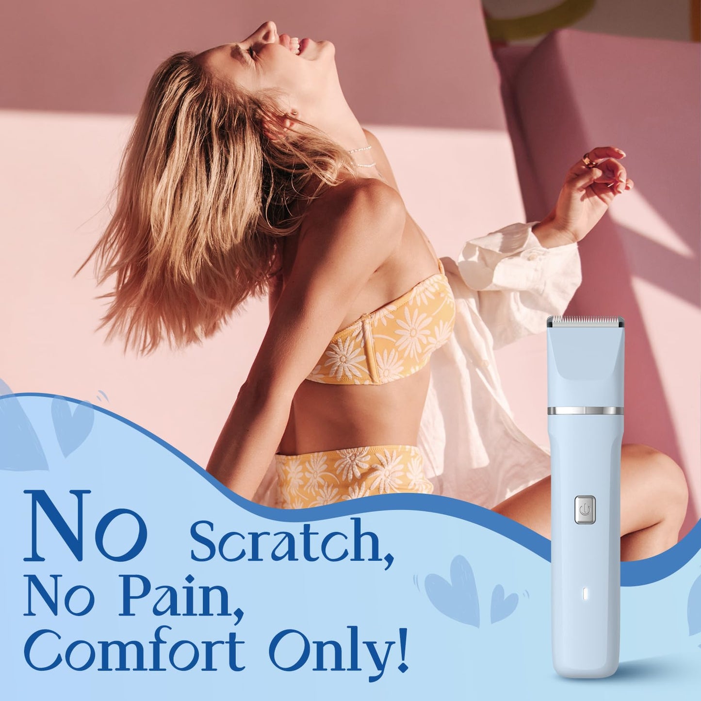 Bikini Trimmer for Women - Painless Electric Razors for Silk Skin,Cordless Body Shaver for Trip,Replaceable Lady Facial Razor, IPX7 Waterproof&Easy Cleaning, Ceramic Blade, USB Charge Dock Pink