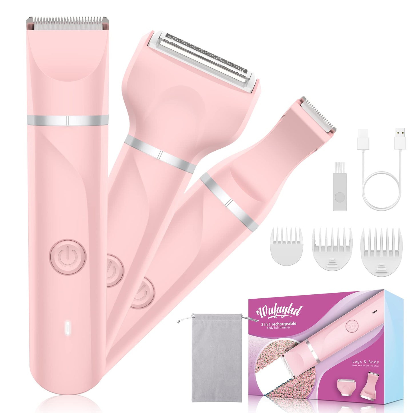 Electric Razors Shaver for Women, 3 in 1 Bikini Trimmer for Women, IPX7 Waterproof Pubic Hair Trimmer Women Wet & Dry Use, Rechargeable Hair Removal Kit for Face Body Leg Bikini Underarm Arm