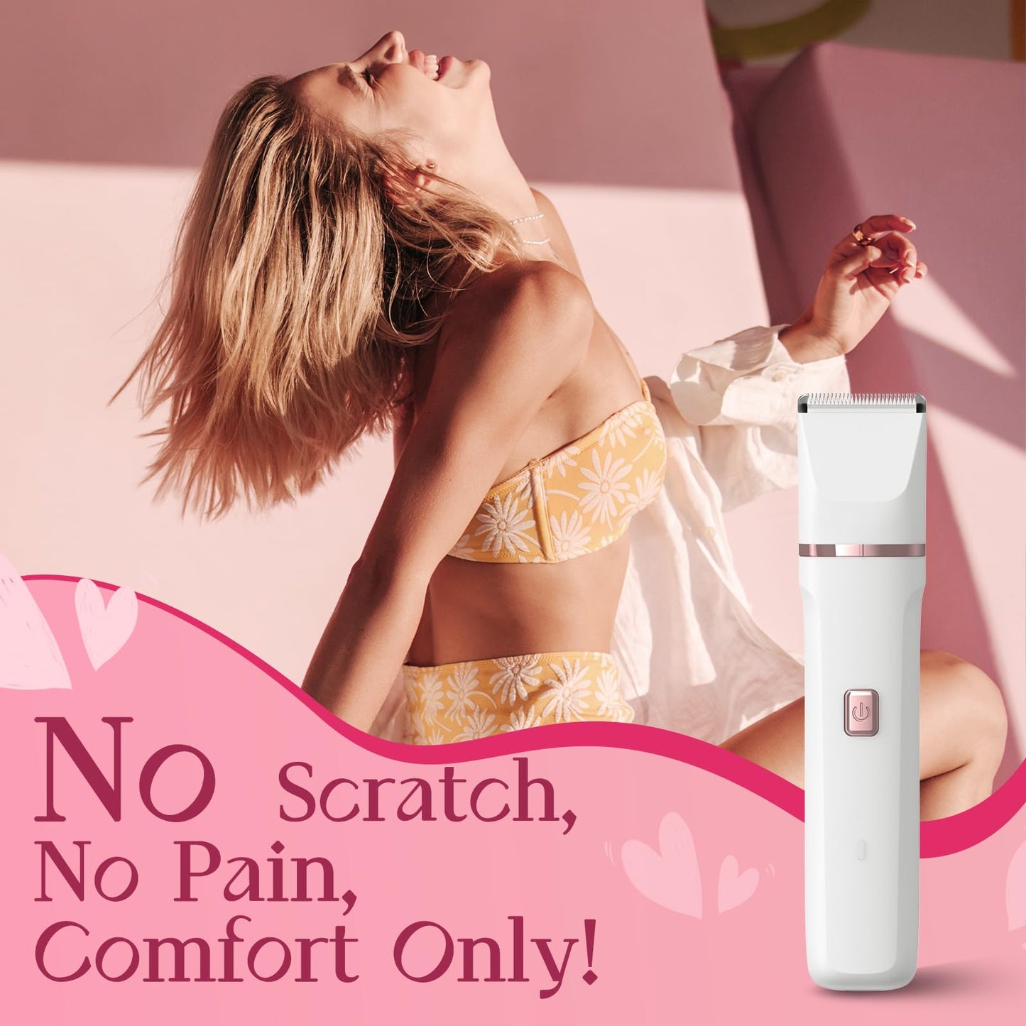 Bikini Trimmer for Women - Painless Electric Razors for Silk Skin,Cordless Body Shaver for Trip,Replaceable Lady Facial Razor, IPX7 Waterproof&Easy Cleaning, Ceramic Blade, USB Charge Dock Pink