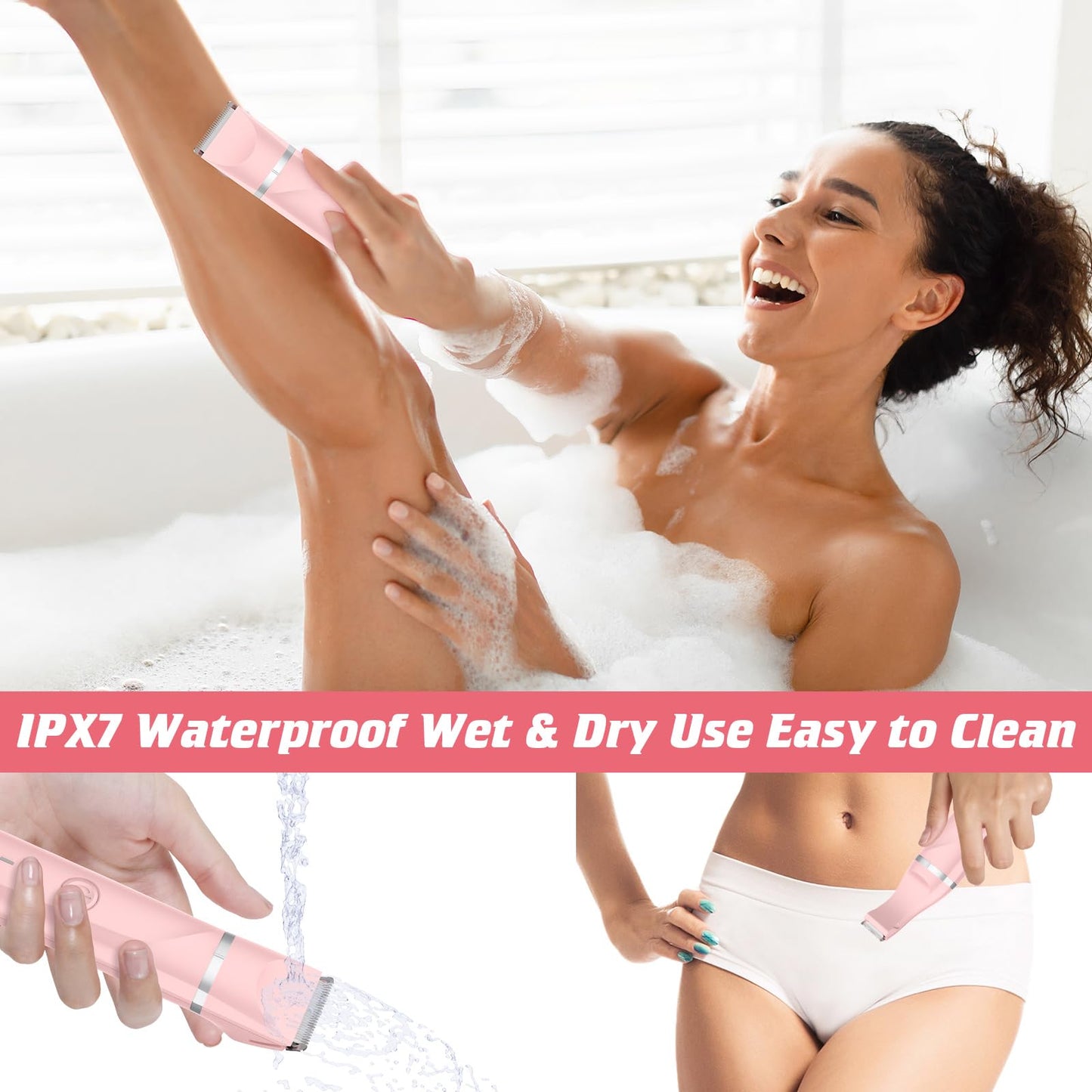 Electric Razors Shaver for Women, 3 in 1 Bikini Trimmer for Women, IPX7 Waterproof Pubic Hair Trimmer Women Wet & Dry Use, Rechargeable Hair Removal Kit for Face Body Leg Bikini Underarm Arm