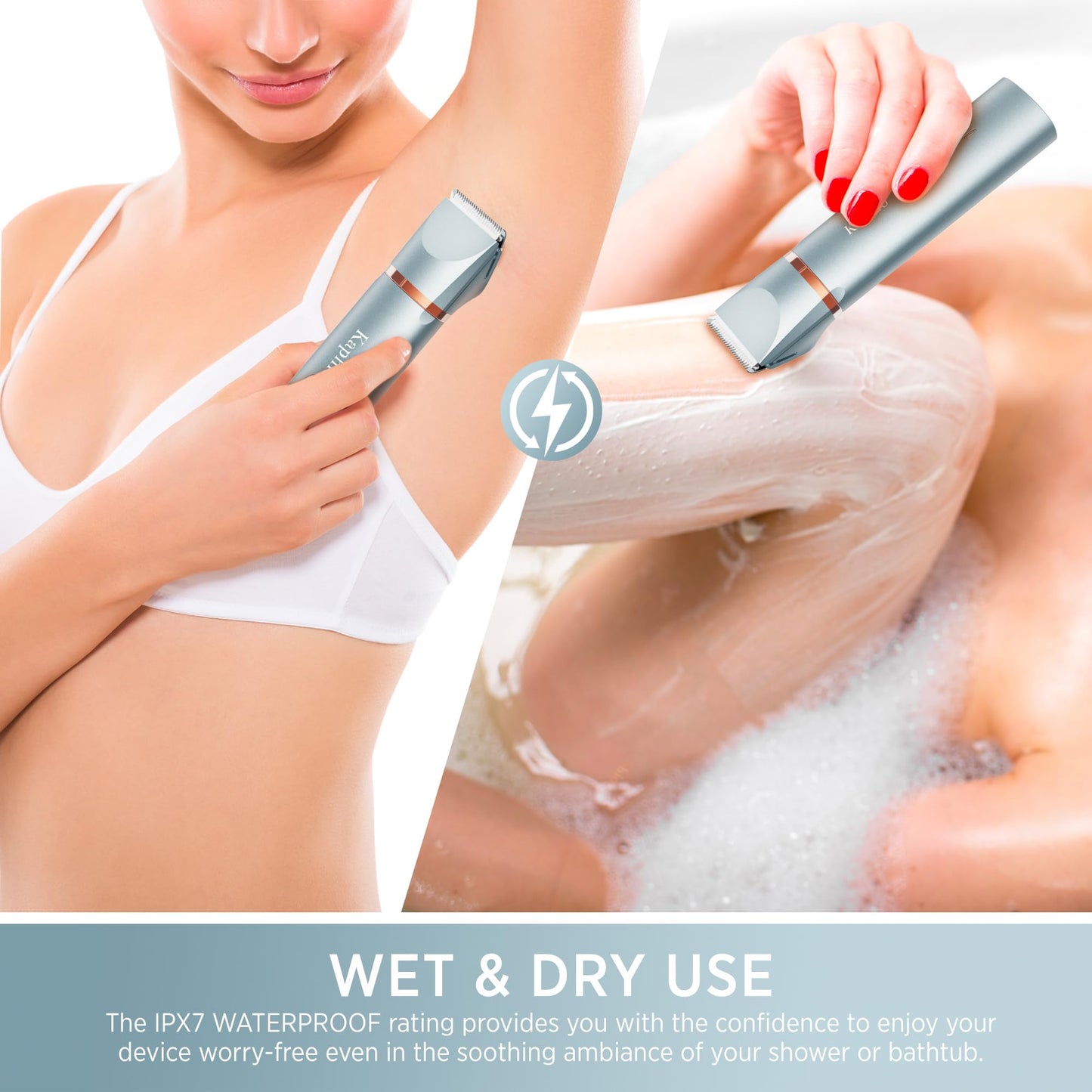 Electric Bikini Trimer Shaver Women: 2 in 1 IPX7 Waterproof Wet & Dry Use Body Hair Trimmer and Facial Hair Remover - Rechargeable Hair Removal Kit for Bikini Underarm Leg Arm Body Face