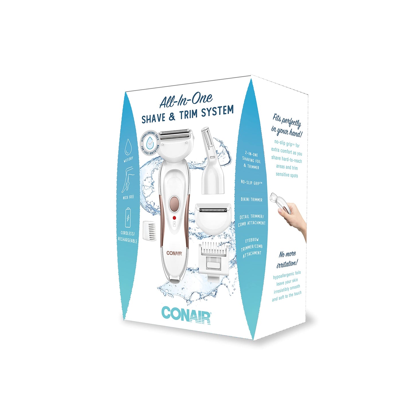 Conair All-In-1 Body and Facial Hair Removal for Women, Cordless Electric Trimmer & Shaver, Perfect for Face, Ear/Nose, Eyebrows, Legs, and Bikini Lines