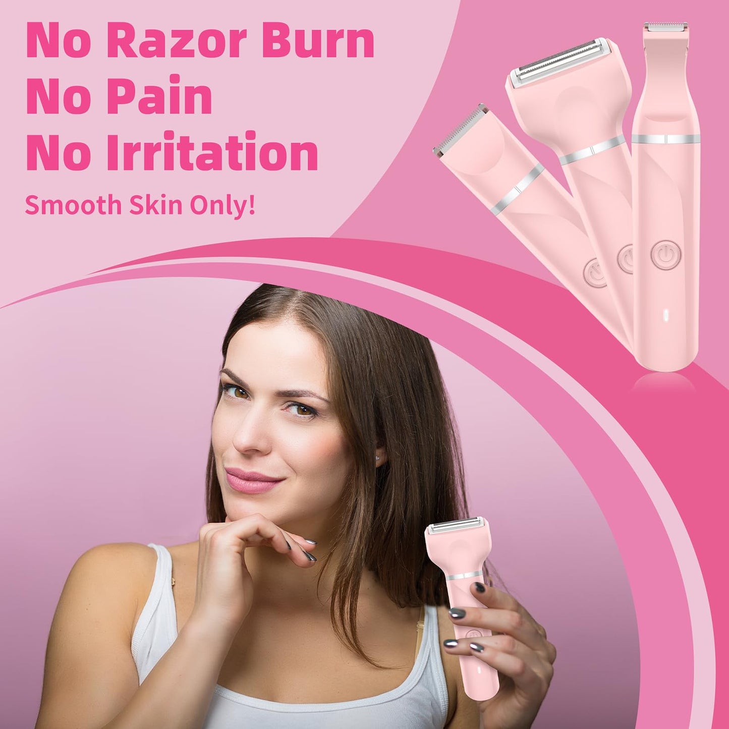 Electric Razors Shaver for Women, 3 in 1 Bikini Trimmer for Women, IPX7 Waterproof Pubic Hair Trimmer Women Wet & Dry Use, Rechargeable Hair Removal Kit for Face Body Leg Bikini Underarm Arm