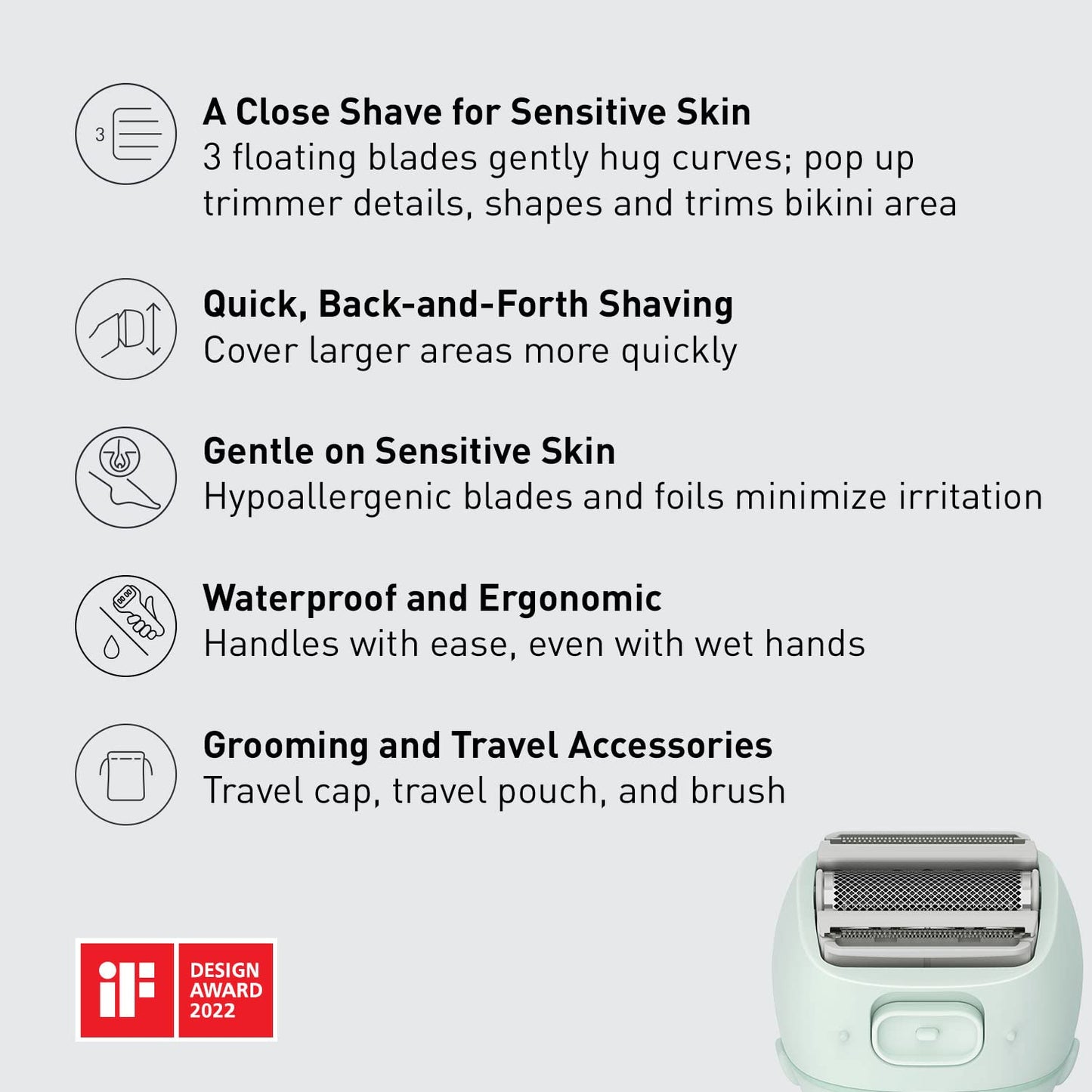 Panasonic Electric Razor for Women, Cordless 3-Blade Shaver with Pop-Up Trimmer, Wet Dry Operation - ES-AWL6AG (Mint)
