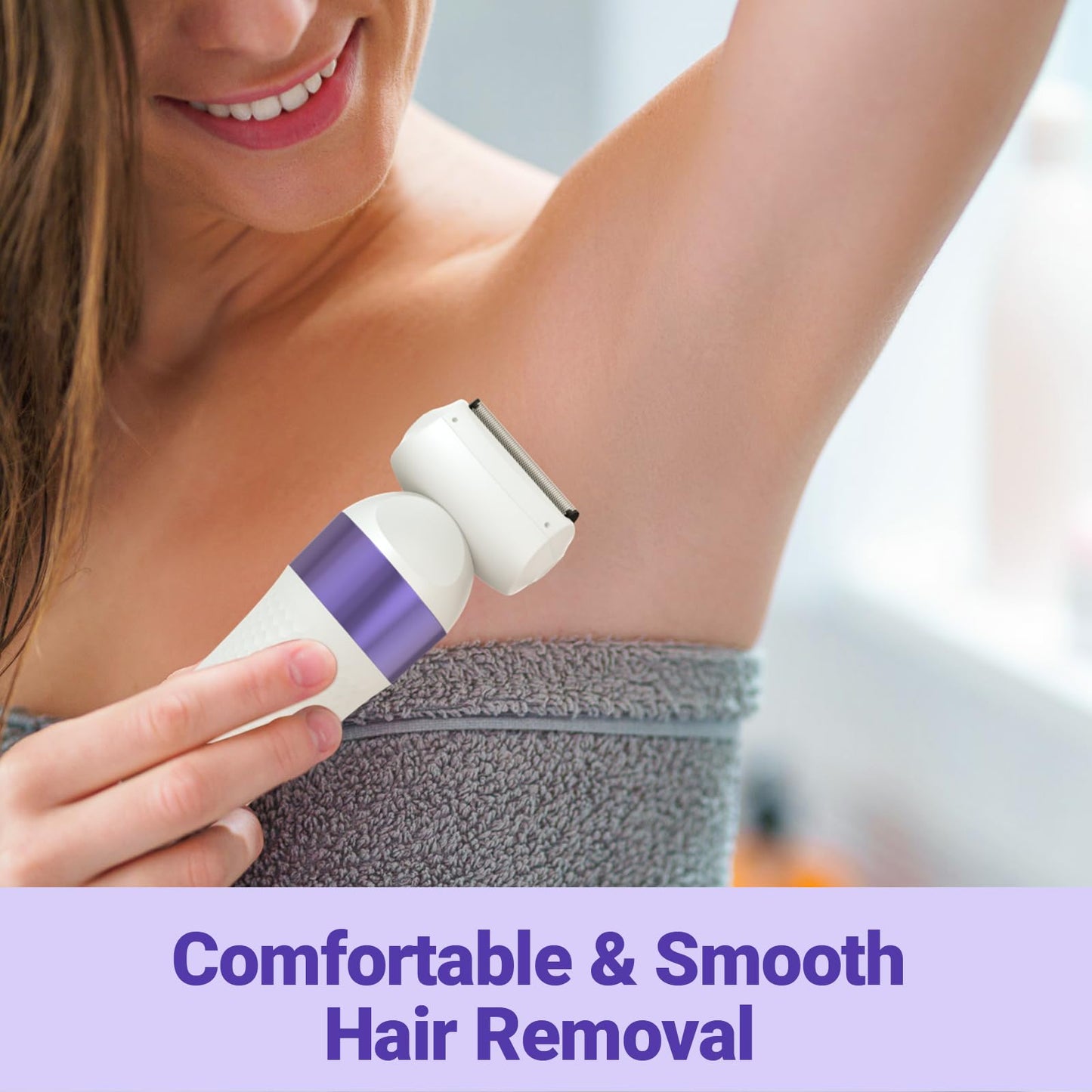Bikini Trimmer, Electric Shaver for Women, IPX7 Waterproof Wet & Dry Electric Razors, Bikini Legs Underarm Public Hairs Rechargeable Trimmer with 3 Trimmer Heads-Purple