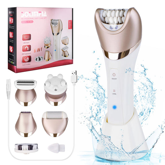Electric Razor for Women, 6 in 1 Painless Wet & Dry Women Shaver for Arm, Underarms, Bikini, Legs, Replaceable Heads, USB Charging & Cordless, White