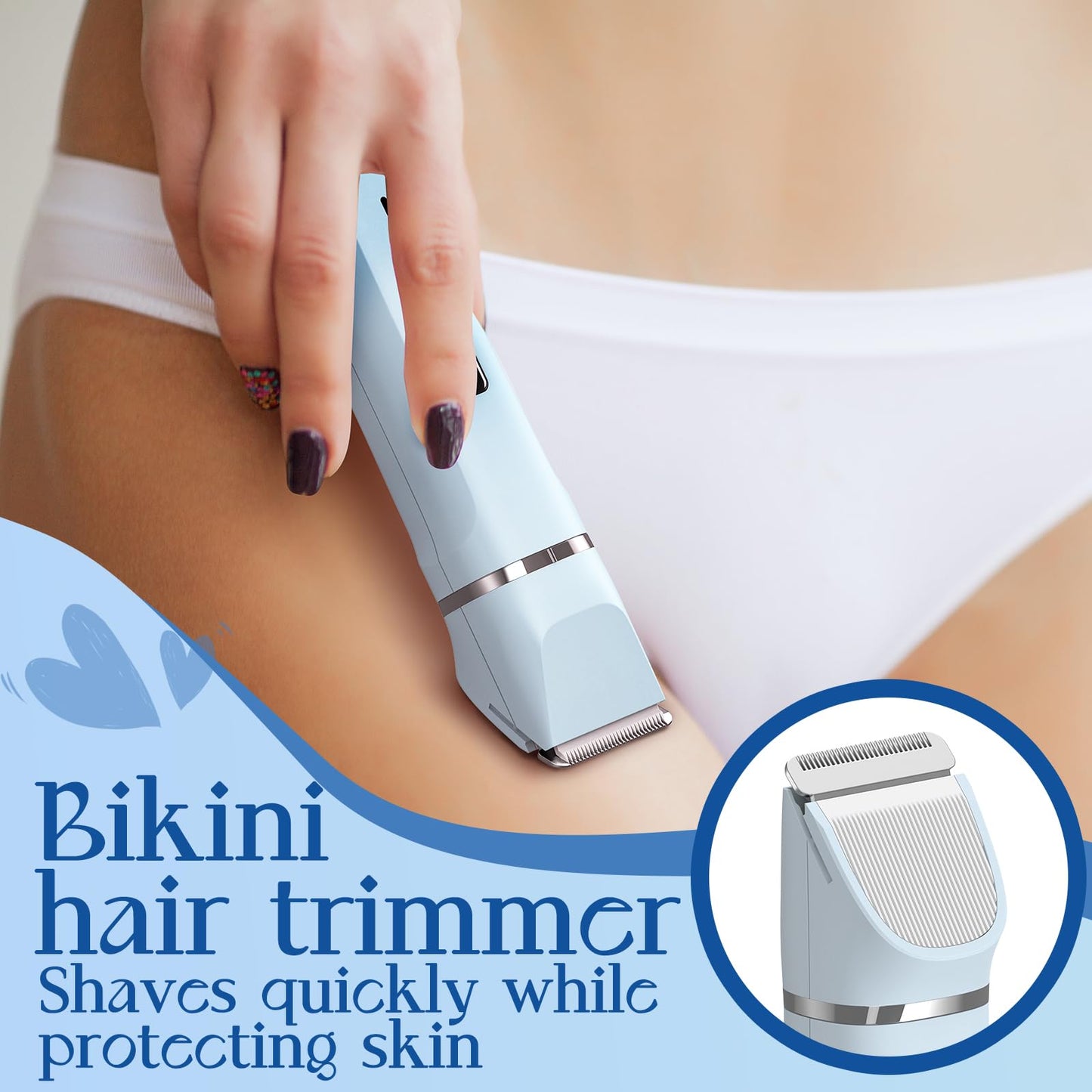 Bikini Trimmer for Women - Painless Electric Razors for Silk Skin,Cordless Body Shaver for Trip,Replaceable Lady Facial Razor, IPX7 Waterproof&Easy Cleaning, Ceramic Blade, USB Charge Dock Pink