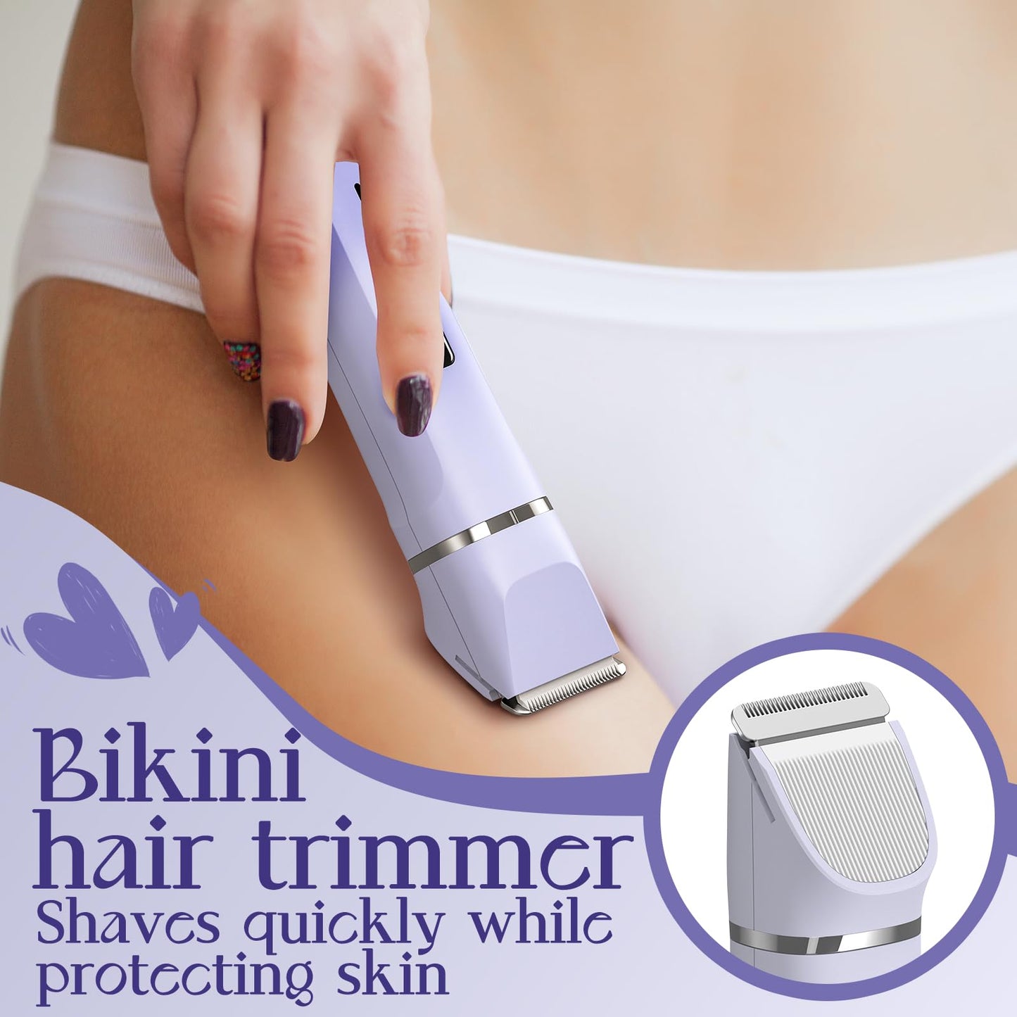 Bikini Trimmer for Women - Painless Electric Razors for Silk Skin,Cordless Body Shaver for Trip,Replaceable Lady Facial Razor, IPX7 Waterproof&Easy Cleaning, Ceramic Blade, USB Charge Dock Pink