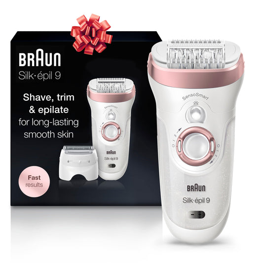 Braun Epilator Silk-épil 9 9-720, Hair Removal Device, Epilator for Women, Wet/Dry, Waterproof, 3-in-1 Epilate, Shave, or Trim, Salon-Like Smooth Skin, Womens Shaver & Trimmer, Cordless, Rechargeable